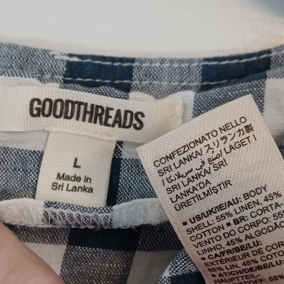 Goodthreads Linen Checked Flutter Sleeve Peasant Dress Sz L / - Picture 2 of 3